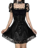 Women´s Black Gothic Lolita Lace Dress Long Sleeve Lace-up Vintage Punk Puff Sleeve A Line Short Goth Dress