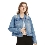 Distressed Denim Jacket Blue Oversized Jean Jacket for Women Ripped Trucker Coat