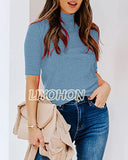 LIYOHON Womens Tops Dressy Casual Fall Cute Tops Mock Turtleneck Business White T Shirts Cornflower-M | Women's Casual Dresses