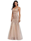 Sleeveless Double V-Neck Long Mermaid Sequin Formal Evening Dresses | Women's Formal Dresses