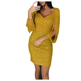 Women Dresses Ladies Sexy Solid Sequined Stitching Shining Club Sheath Long Sleeved Mini Dress Plus Size Dress Party Elegant Dress Vintage Dress UK Size S - XXXXL | Women's Work Dresses