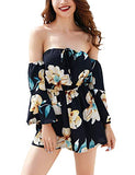 Women Jumpsuits Boho Floral Off Schoulder Short Sleeves Casual Beach Dresses