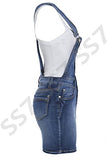 Womens Skinny Denim Dungaree Dress, Mid Blue, Sizes 8 to 14