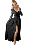 YGSY Women's V Neck A Line Lace Chiffon Prom Dress Long Sleeve Formal Evening Gown with Slit