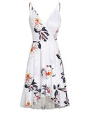 Womens Summer Floral Wrap V Neck Adjustable Spaghetti Casual Ruffle Dress