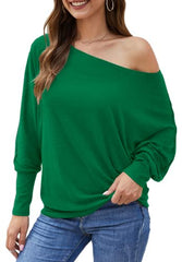 Sexy Tops for Women, Cute Tops for Women Long Sleeve Dolman Tops Blouses Shirts Irregular Off Shoulder Oversized Loose Fit Pullover Tunic Tops (XL, Emerald Green) | Women's Tops and Blouses