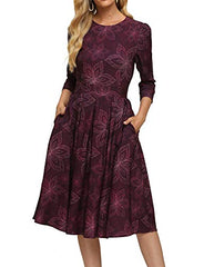 Zs Women's Floral Vintage Dress Elegant Midi Evening Dress Simple Flavor