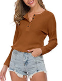 WNEEDU Women's Waffle Knit Tunic Tops Loose Long Sleeve Button Up V Neck Henley Shirts (M, Caramel) | Women's Sweaters