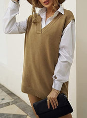 Womens V Neck Sleeveless Knitted Pullover Waistcoat Sweater Vest Solid Color Knitwear Tank Top Jumpers | Women's Cardigan