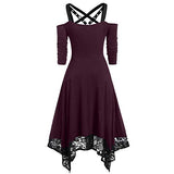 Women Dresses Promotion Sale Ladies Punk Plus Size Open Shoulder Lace Spaghetti Strap Long Sleeve Gothic Dress Plus Size Dress Party Dress Vintage Dress UK Size S - XXXXL | Original Brand | Women's Cocktail Dresses