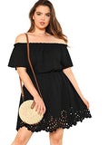 Women's Plus Size Off The Shoulder Hollowed Out Scallop Hem Party Short Dresses | Women's Formal Dresses