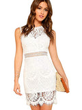 Verdusa Women's Sleeveless Scalloped Hem Fitted Floral Lace Bodycon Dress