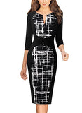 Blackplusblack And White Geometric Womens Front Zipper Slim Work Office Business Cocktail Party Pencil Dress Vfshow | Women's Work Dresses