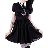 Women's Summer Casual Short Sleeve Gothic Punk A-Line Dresses Vintage Lapel Evening Party Prom Dress | Original Brand