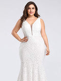 Women's Plus Size V-Neck Floral Lace Evening Party Mermaid Dress - Sara Clothes