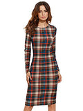 Women's Casual Plaid Long Sleeve Elegant Wear to Work Bodycon Pencil Dress | Women's Work Dresses