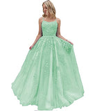 Women's Tulle Prom Dresses Long Teens Party Dress Formal Evening Gown A Line Lace Applique Sleeveless with Train