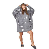 Stars Print Hooded Fleece Throw,  Charcoal Grey,  One Size Fits Most-Adults Men Women Teens