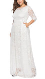 Women's Floral Lace 2/3 Sleeves Maxi Dress Plus Size Evening Party Dresses | Women's Evening Gowns