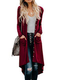 Women Long Sleeve Solid Color Button Down Knit Ribbed Outwear Open Front Cardigans with Pockets | Women's Cardigan