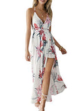 Simplee Apparel Women's Floral Print V Neck Cross Back Satin Strap Maxi Split Dress Party