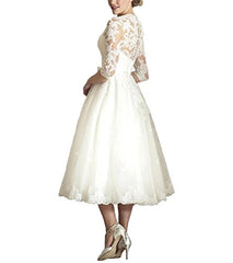 Women's V Neck Long Sleeves Tea Length Short Wedding Dress