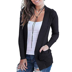 Women's Open Front Casual Long Sleeve Knit Classic Sweaters Cardigan with Pockets