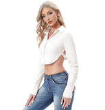 Womens Sexy Backless Long Sleeve Crop Top Blouse V Neck Tie Knot Tops Button Up Shirts | Original Brand | Women's Tops and Blouses