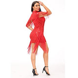 Sexy Bodycon Mini Dress - Women Sequins Tassels Mock Neck Party Club Pencil Dresses Birthday