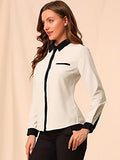 Women's Contrast Collar Shirt Chiffon Long Sleeve Work Office Blouse | Original Brand