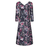 Women Dresses Sale, Casual Oversize V-Neck Flower Print Long Sleeve Loose Dress Plus Size Party Dresses Cocktail Evening Gowns UK Size Indian Beautiful | Original Brand | Women's Work Dresses