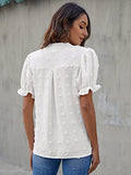 Womens Puff Sleeve Summer Tops Chiffon Short Sleeve Blouses White V Neck Pom Pom Shirts | Original Brand | Women's Tops and Blouses