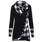 Women's Long Sleeve Cowl Neck Hoodie Sweatshirt Plaid Button Tunic Tops Blouse T Shirt