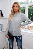 Breampot Women Cable Knit Jumper Casual Basic Long Sleeve Pullover Sweater Tops(Grey,Small) | Women's Sweaters