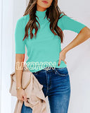 LIYOHON Womens Tops Dressy Casual Fall Cute Tops Mock Turtleneck Business White T Shirts Mint Blue-M | Women's Casual Dresses