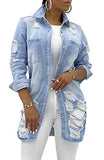 SeNight Women's Jean Jacket Long Sleeve Classic Distressed Fray Hem Tassels Denim Trucker Jackets