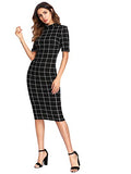 Women's Short Sleeve Gingham Bodycon Business Pencil Dress | Women's Work Dresses