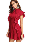 Women's Tie Neck Short Sleeve Ruffle Hem Cocktail Party Dress - Floerns | Women's Cocktail Dresses