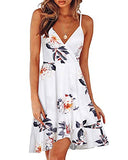 Womens Summer Floral Wrap V Neck Adjustable Spaghetti Casual Ruffle Dress