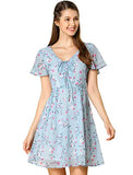 Women's Floral Flouncing Sleeve A-line Lace-up V-Neck Chiffon Dress