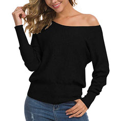 Women's Off Shoulder Sweater Long Sleeve Loose Pullover Knit Jumper