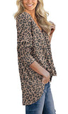 IWOLLENCE Womens Loose Henley Blouse Bat Wing Long Sleeve Button Down T Shirts Tie Front Knot Tops Leopard Print Dark Khaki Small | Women's Tops and Blouses