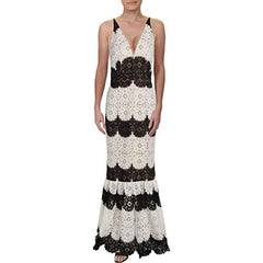 Women's Plunging Lace Maxi Dress Fitted Sleeveless Gown