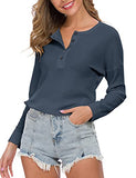 WNEEDU Women's Long Sleeve Waffle Knit Tunic Blouse Casual Button Up Henley Shirts Plain Tops Purple Gray M | Women's Sweaters