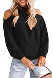 Women's Sweaters Casual Off Shoulder Tops Crossed V- Neck Long Sleeve Crop Halter Pullover | Women's Sweaters