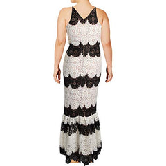 Women's Plunging Lace Maxi Dress Fitted Sleeveless Gown