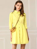 Women's Casual Shirt Dress Ruched 3/4 Sleeve Button Up Mini Dresses | Original Brand