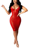 Womens Sexy Deep V Neck Glitter Sequin Tassels Bodycon Mini Club Dress