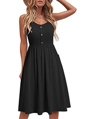Sureple Sundress for Women Casual Summer with Pockets Cotton Button Down A-Line Beach Spaghetti Strap Dresses | Women's Casual Dresses