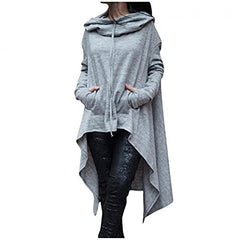 SUIQU Sweater Hoodies for Women Plus Size Hoodie Irregular Hem Sweatshirt Pullover Dresses Loose Pocket Solid Hood Tops